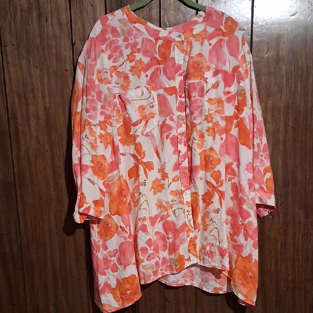 Jones New York Floral Blouse in Orange and Pink